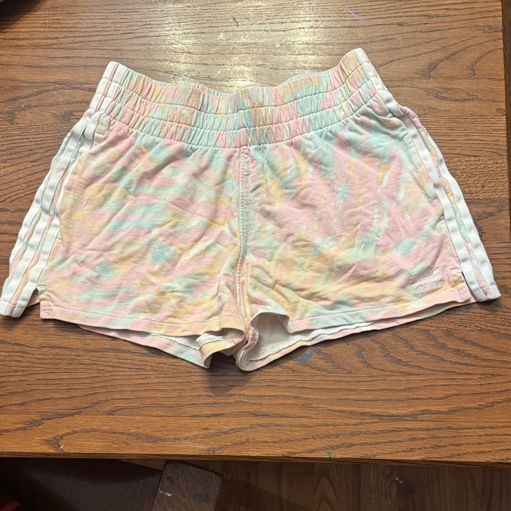 Adidas pastel tie dye women’s shorts with pockets size small